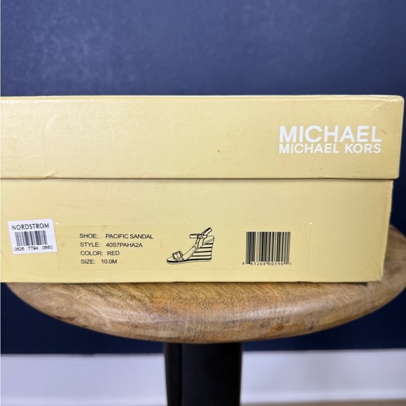 Michael Kors "Pacific" Patent Leather Striped Slingback Wedge Sandals, Size 10 - Picture 9 of 9